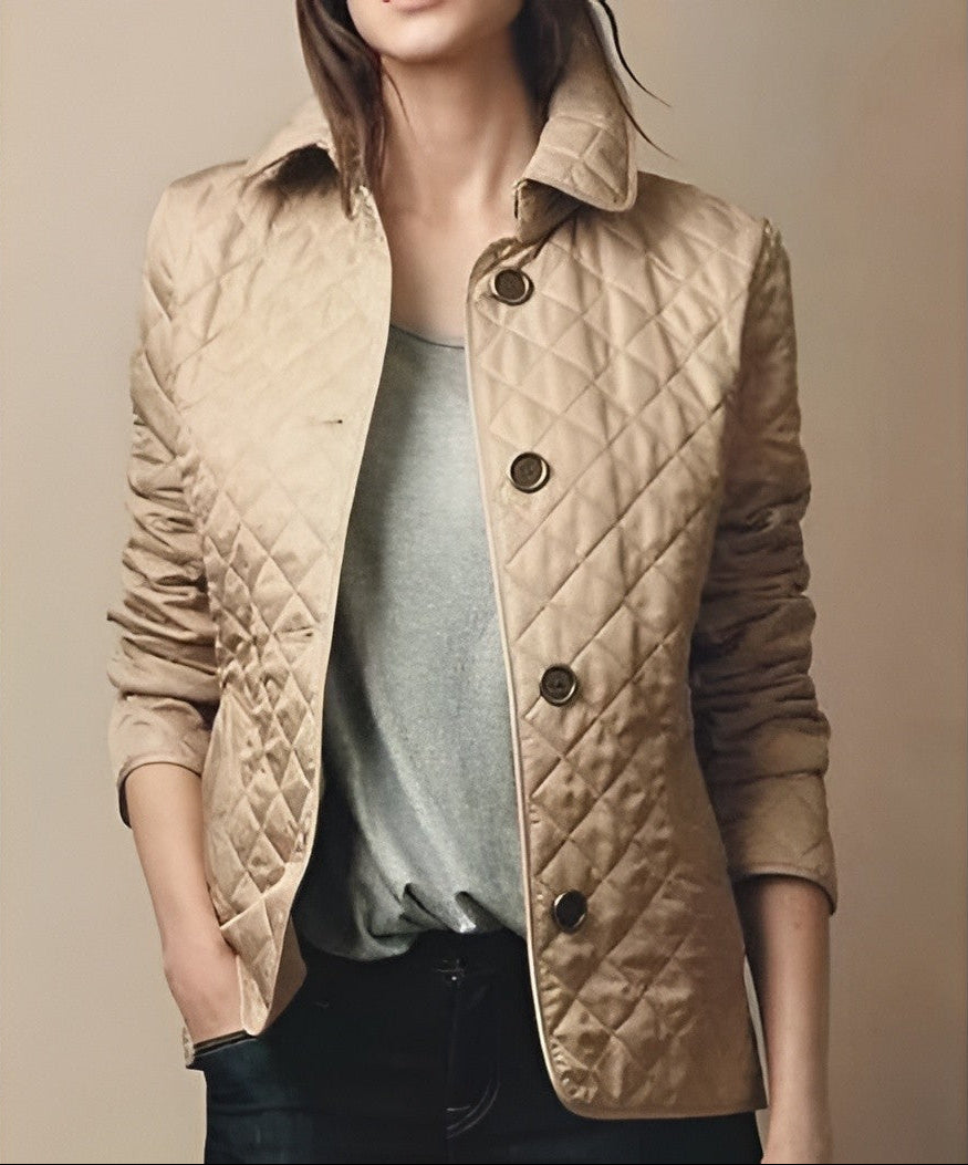 Women's Quilted Jacket with Diamond Stitching and Slim Fit, Lightweight Insulation