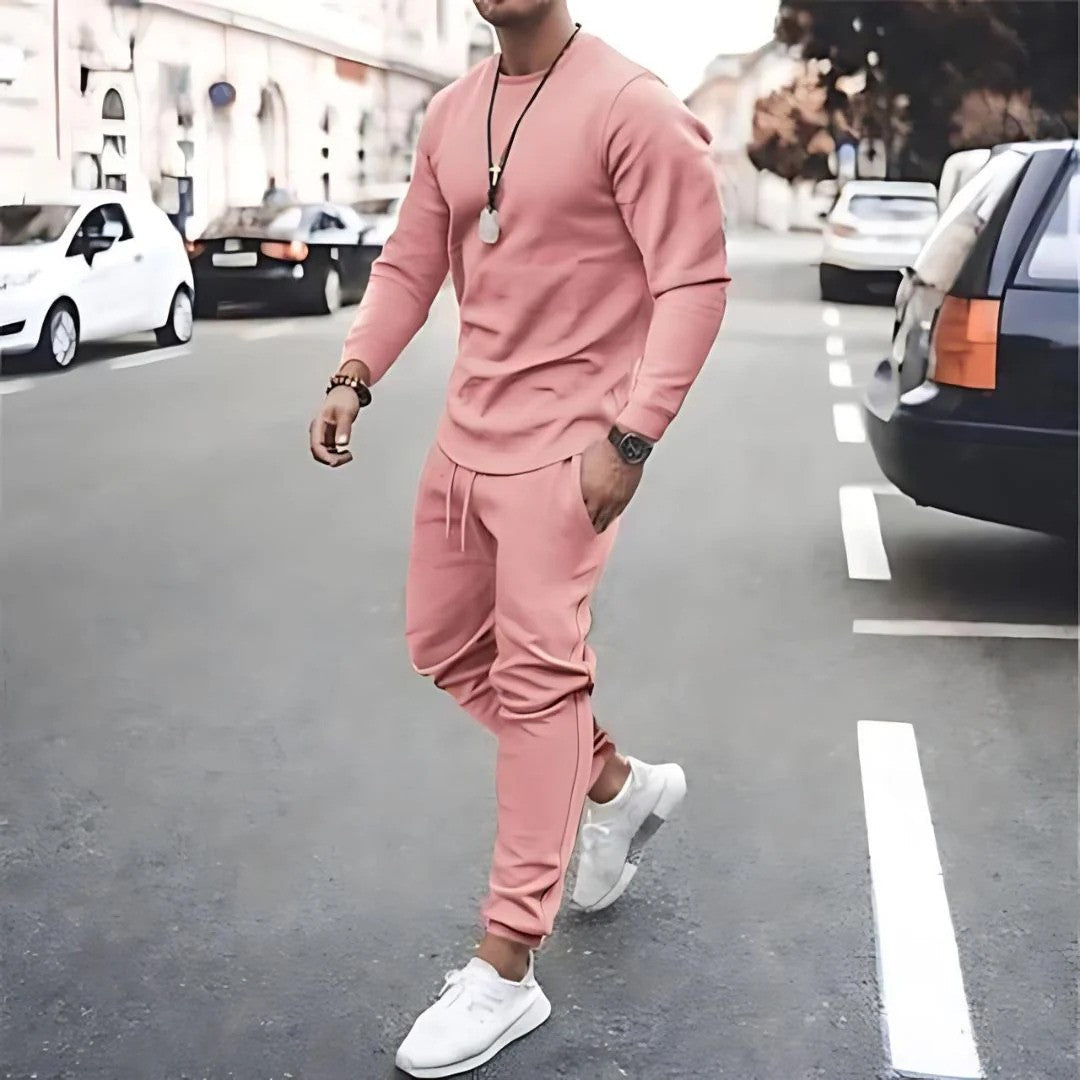 Men's Two-Piece Tracksuit with Cotton-Blend Fabric and Adjustable Waistband, Tapered Fit
