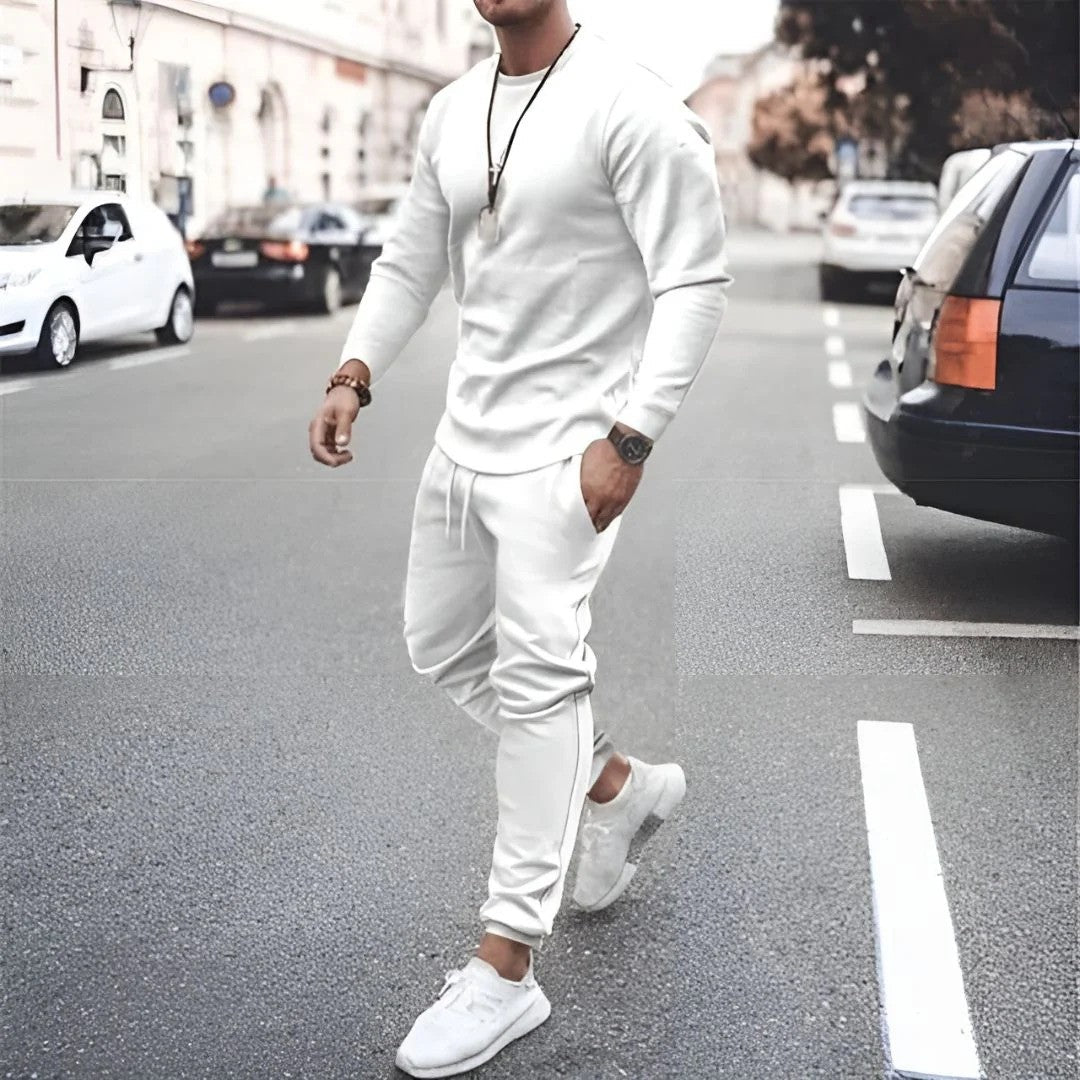Men's Two-Piece Tracksuit with Cotton-Blend Fabric and Adjustable Waistband, Tapered Fit