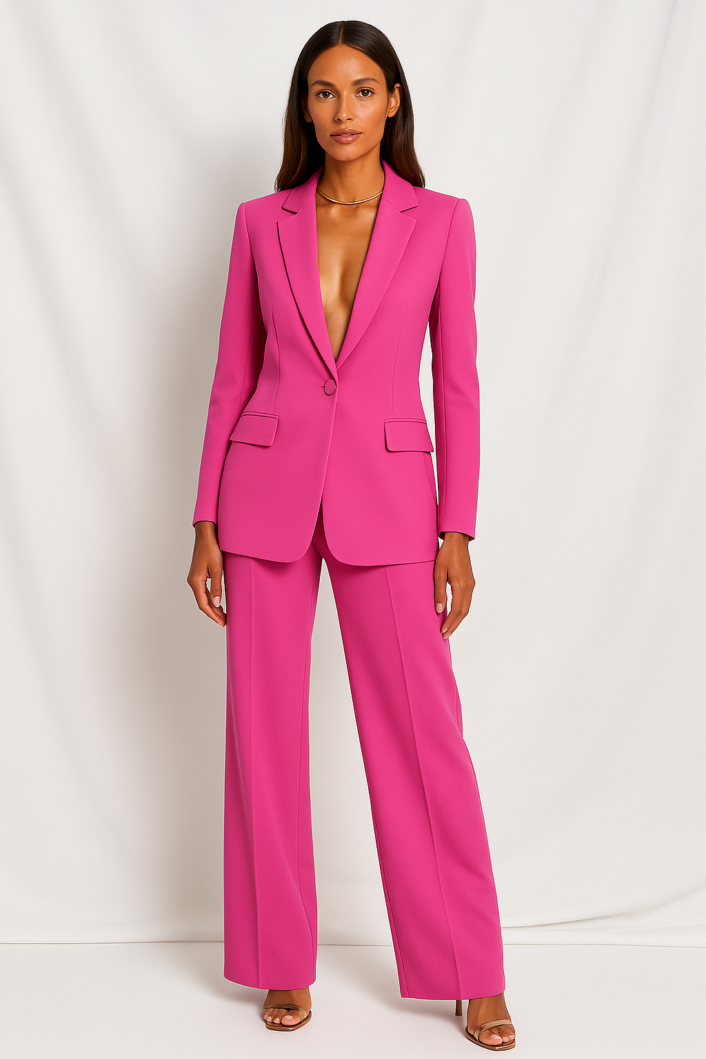 Women's Blazer and Trouser Suit with Single-Button Design, Straight-Leg