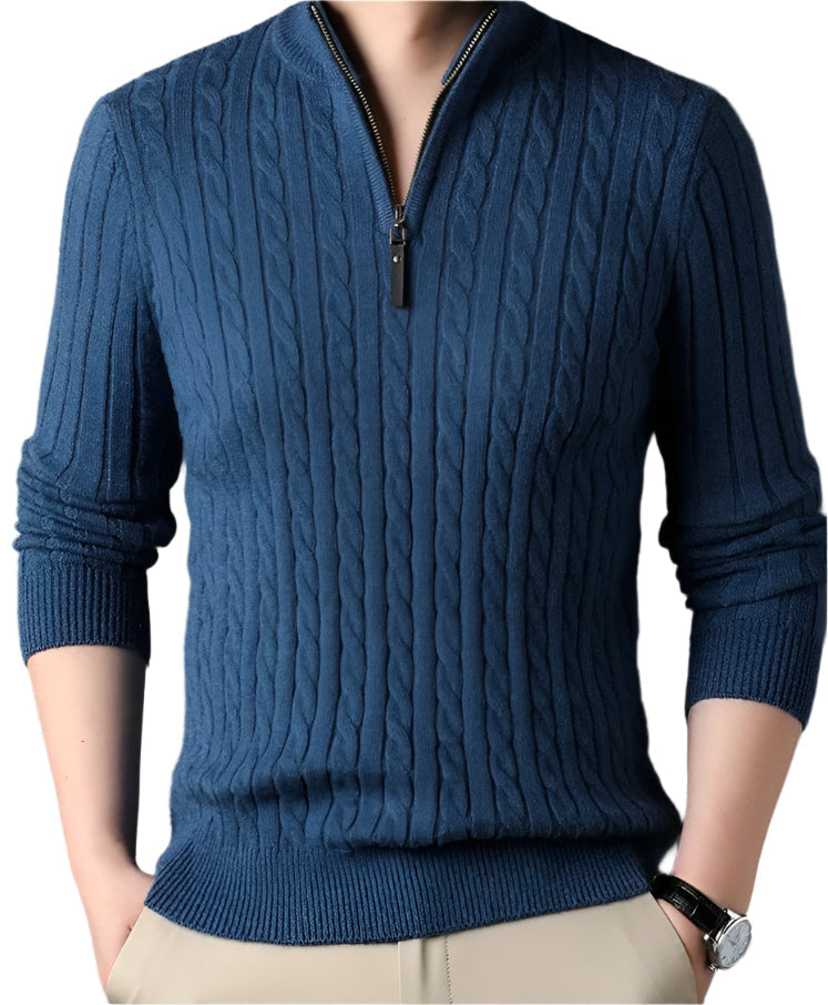 Luminovi | Cable-Knit Quarter Zip Sweater-Sweater