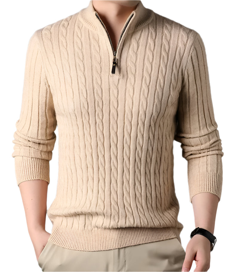 Luminovi | Cable-Knit Quarter Zip Sweater-Sweater