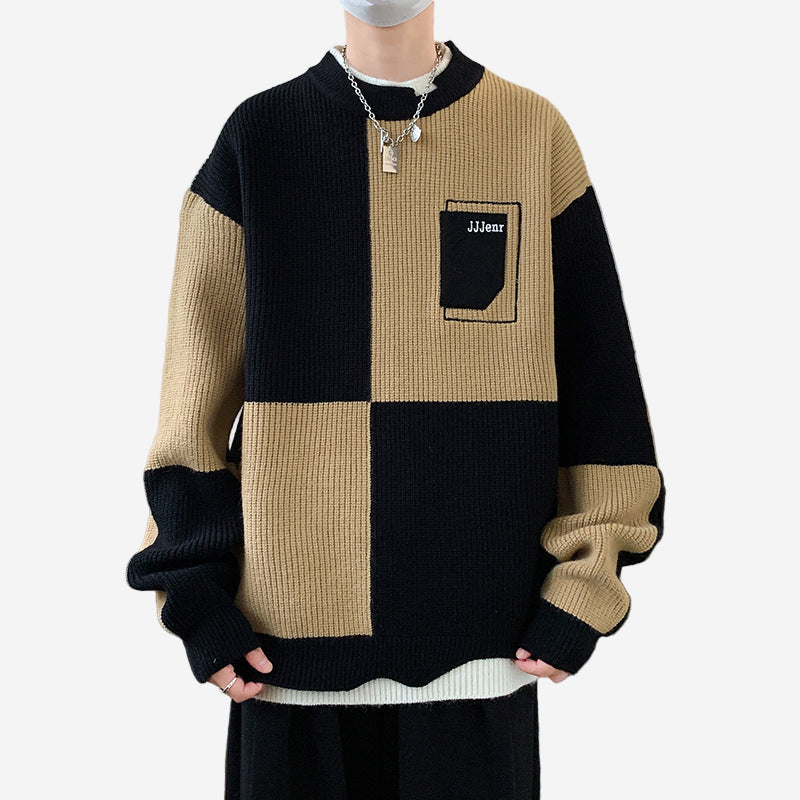 Luminovi | Checkerboard Knit Sweatshirt-Sweatshirt
