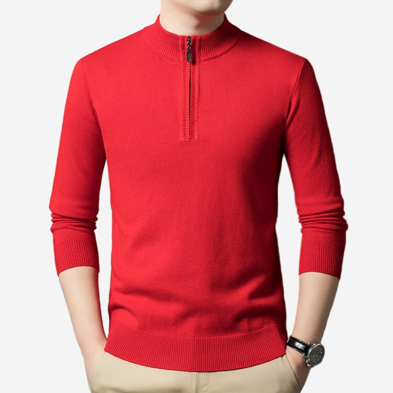 Luminovi | Fine Knit Half-Zip Sweatshirt-Sweatshirt