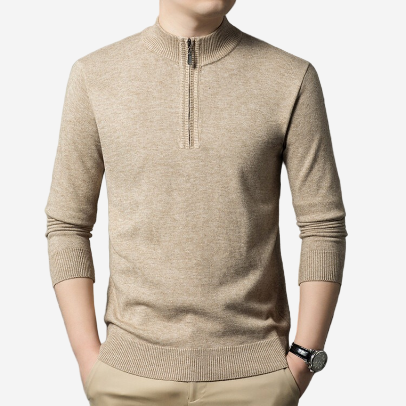 Luminovi | Fine Knit Half-Zip Sweatshirt-Sweatshirt