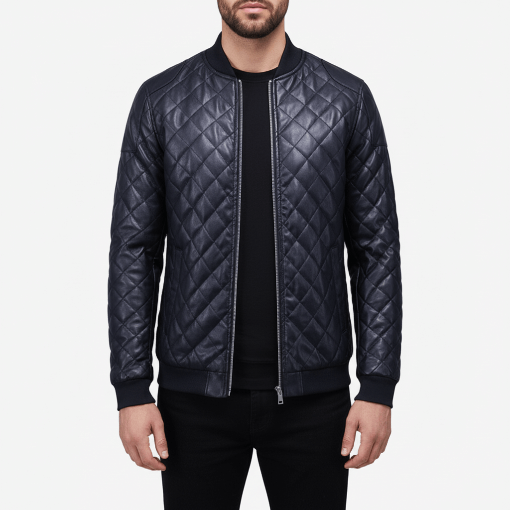 Luminovi | Geometric Leather Jacket-Jacket