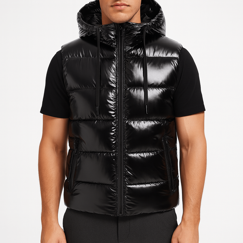 Luminovi | Hooded Gloss Puffer Vest-Vest