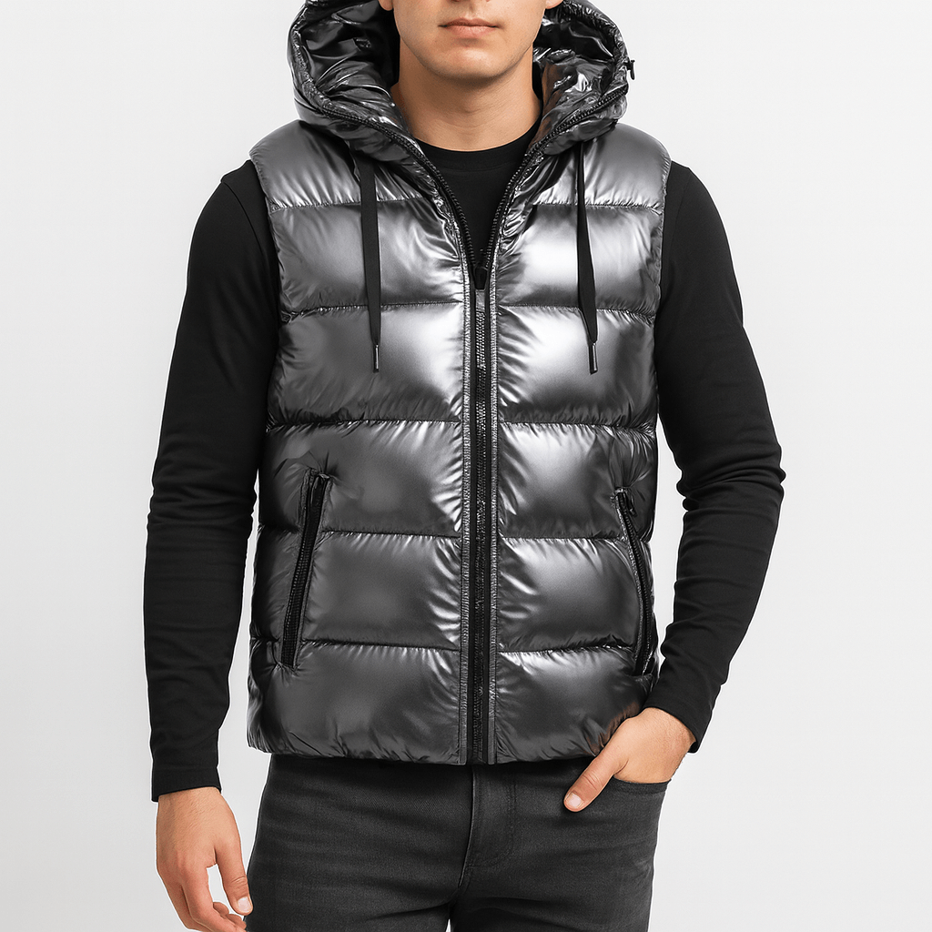 Luminovi | Hooded Gloss Puffer Vest-Vest