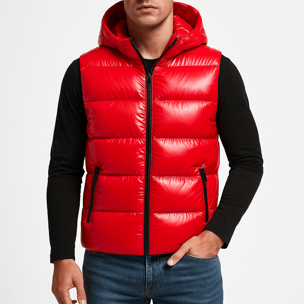 Luminovi | Hooded Gloss Puffer Vest-Vest