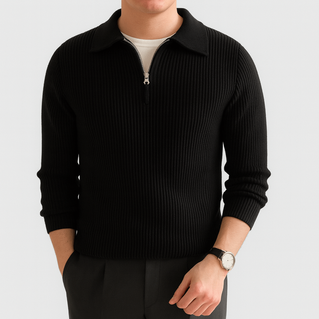 Luminovi | Knitted Half-Zip Polo Sweater-Sweater