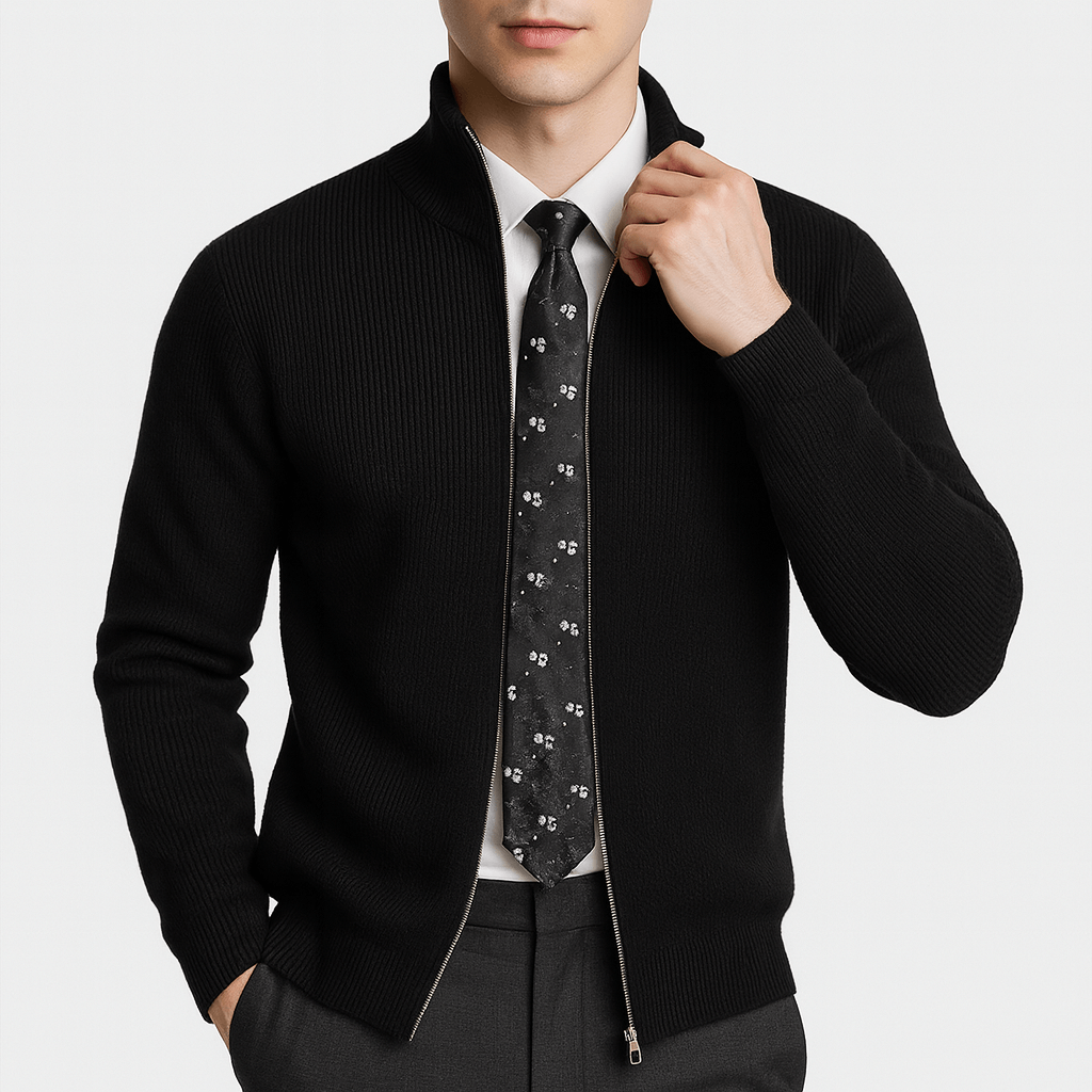 Luminovi | Knitted Zipper Sweater-Sweater