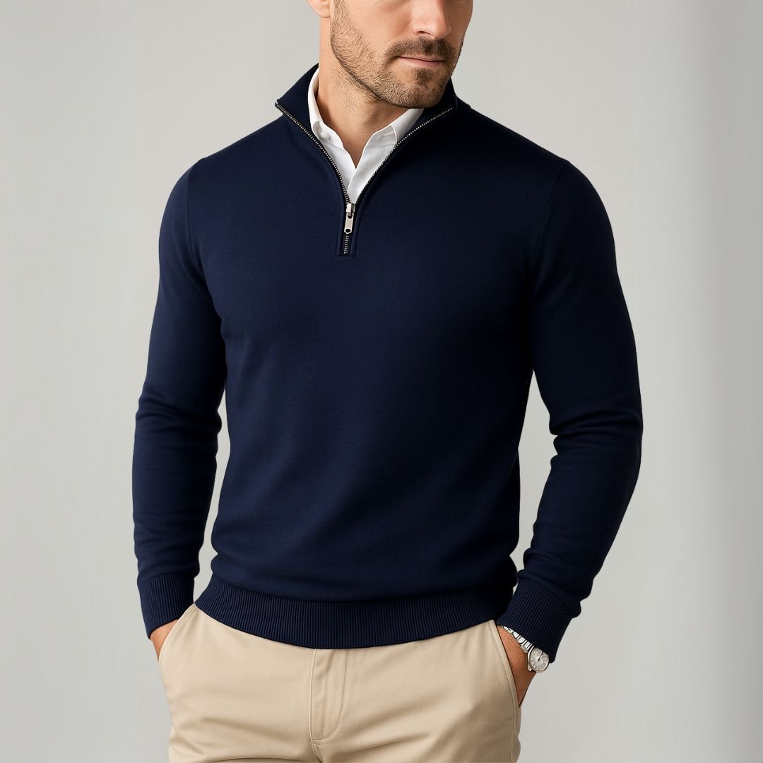 Luminovi | Quarter-Zip Stand Collar Sweater-Sweater