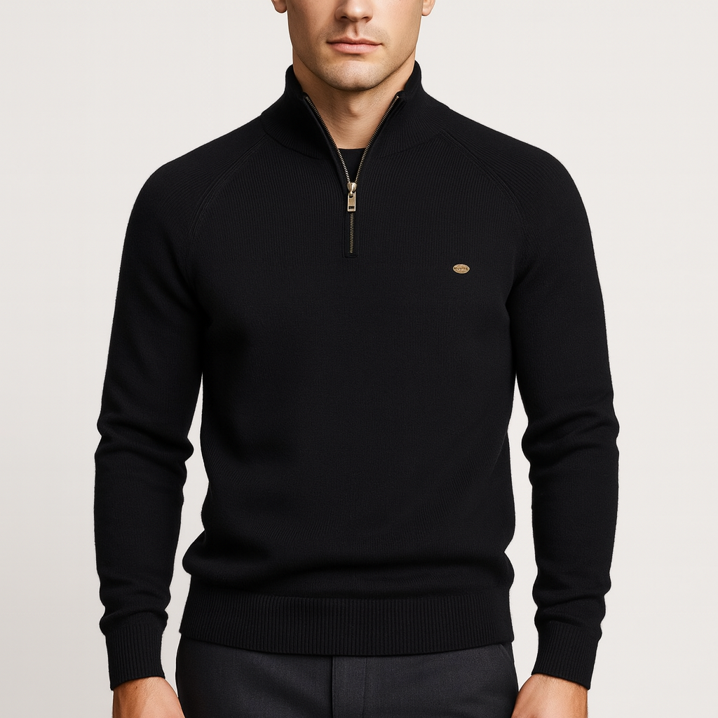 Luminovi | Ribbed Knit Quarter-Zip Sweater