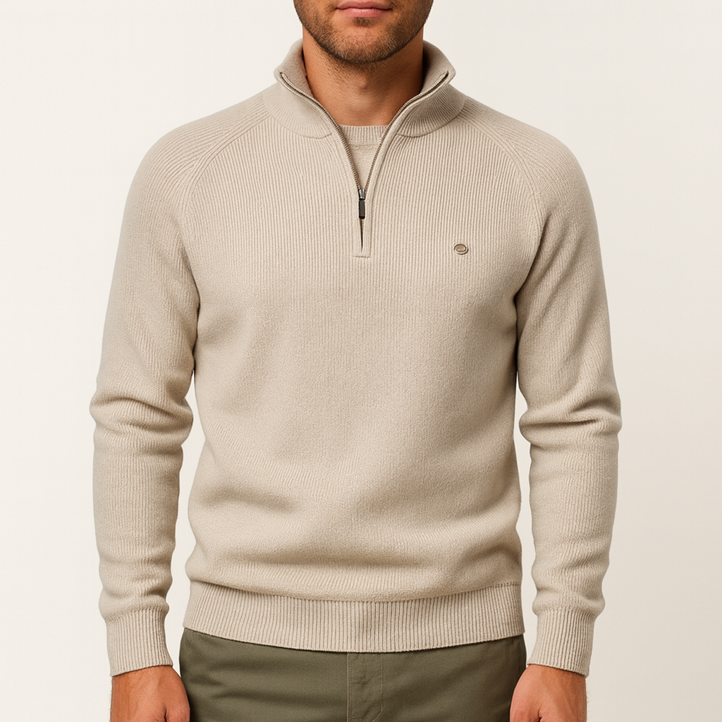Luminovi | Ribbed Knit Quarter-Zip Sweater