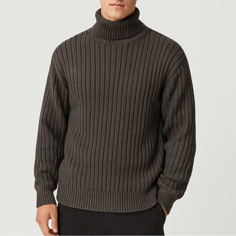Spraykis | Ribbed Knitted Turtleneck Warm Men Sweater-Sweaters & Hoodies