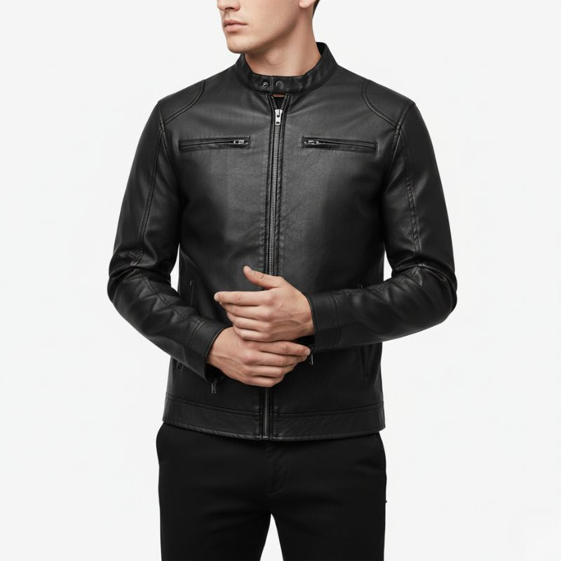 Luminovi | Slim Fit Bomber Leather Jacket