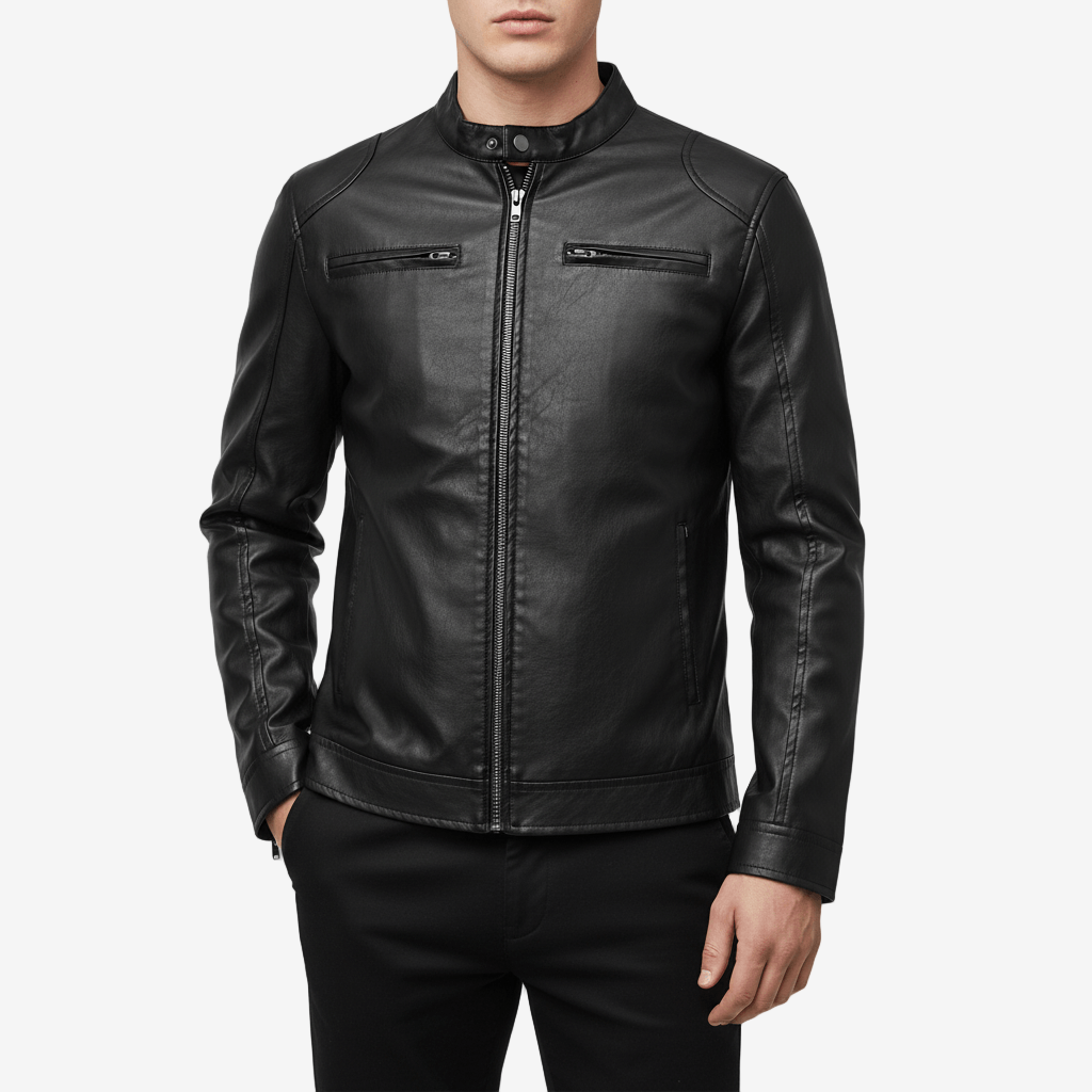 Luminovi | Slim Fit Bomber Leather Jacket-Jacket