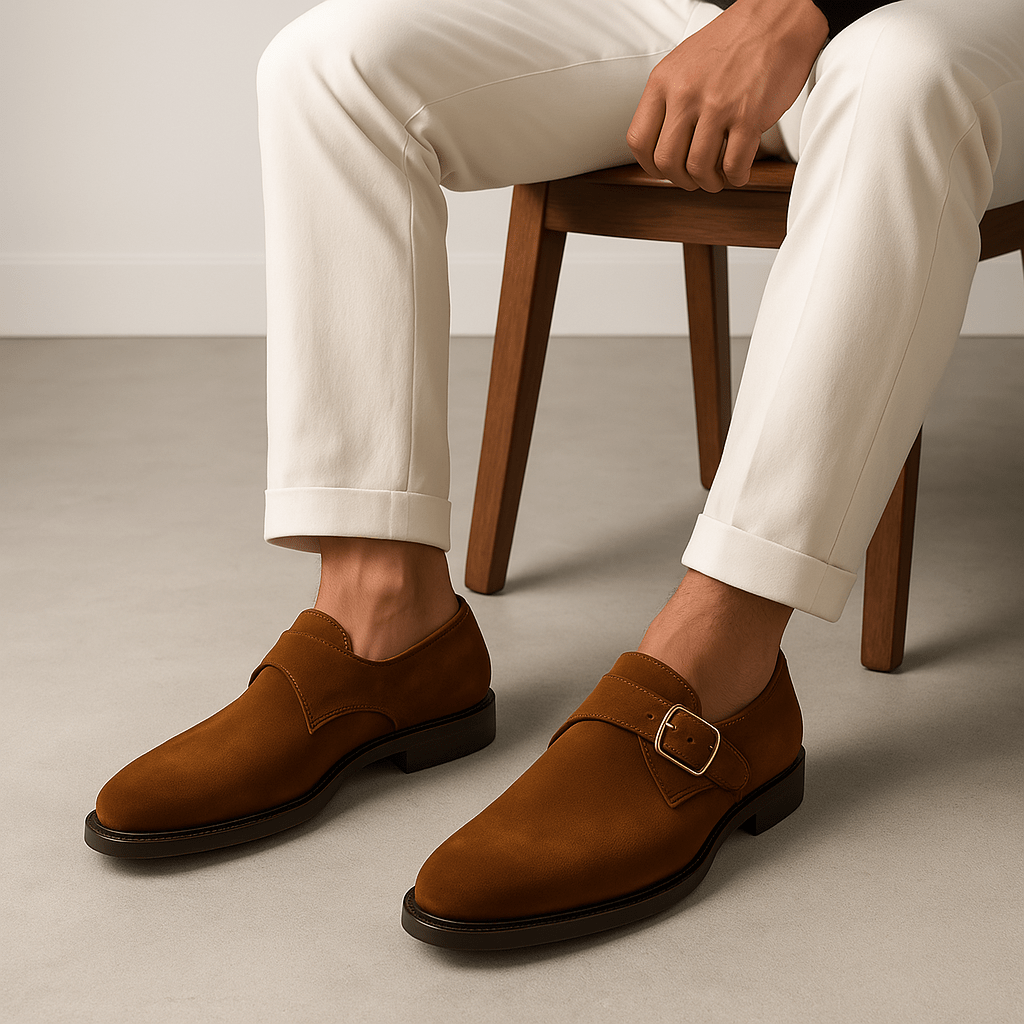 Luminovi | Suede Monk Strap Shoes
