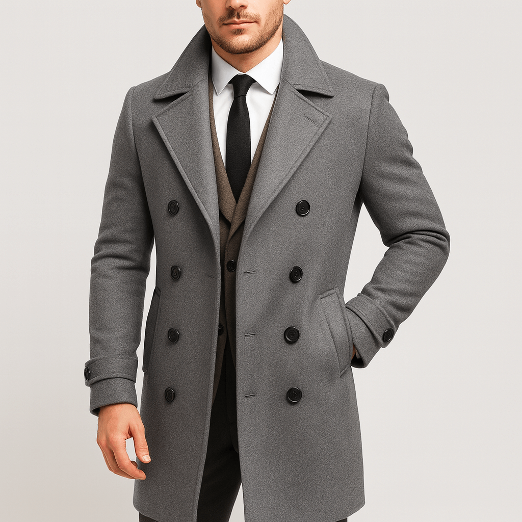 Luminovi | Wool Blend Double-Breasted Overcoat-Overcoats
