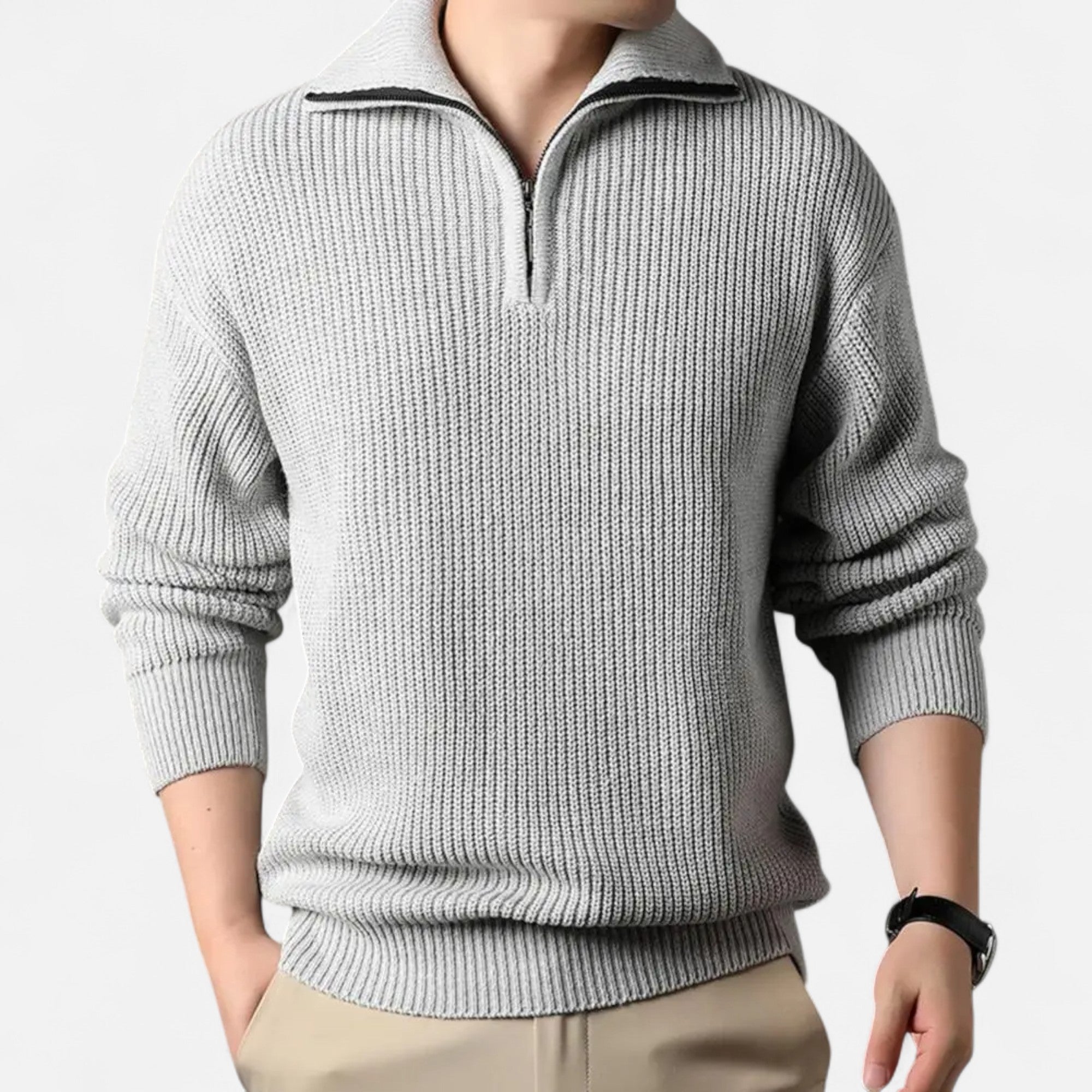 Luminovi | Wool-Blend Half Zip Sweater-Sweater