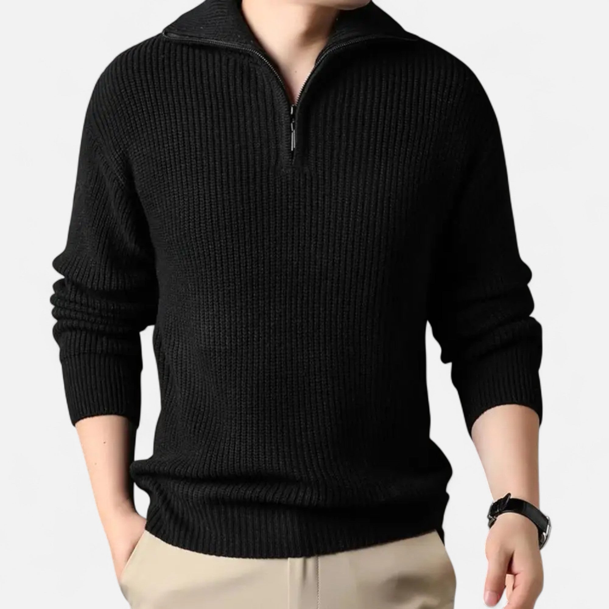 Luminovi | Wool-Blend Half Zip Sweater-Sweater
