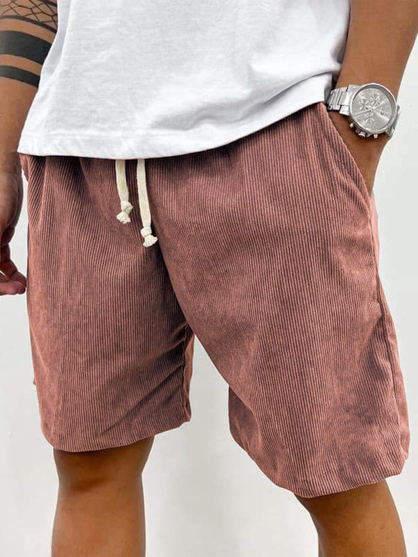Relaxed Fit Corduroy Shorts with Soft Ribbed Texture for Men