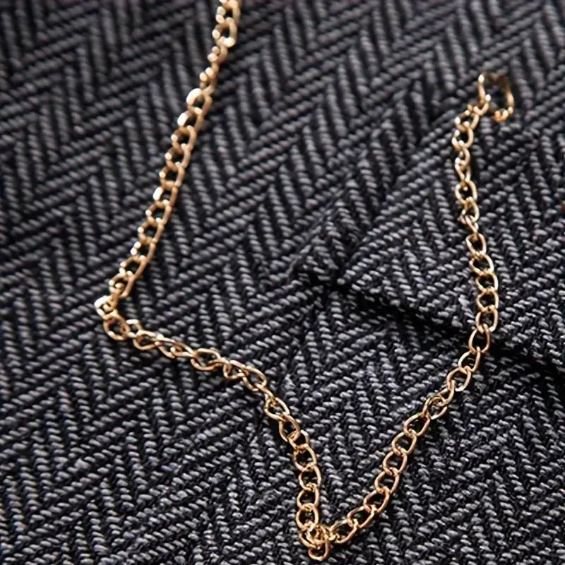 Herringbone Waistcoat for Men with Lapel and Decorative Chain, All-Season Fit