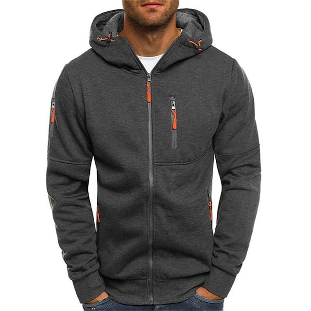 Men's Zip-Up Hoodie with Relaxed Fit and Front Pockets, Midweight Cotton Blend