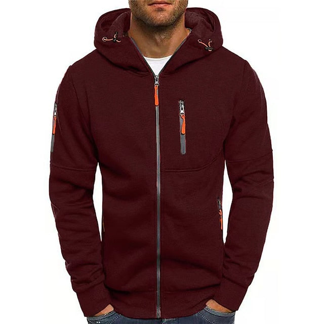 Men's Zip-Up Hoodie with Relaxed Fit and Front Pockets, Midweight Cotton Blend