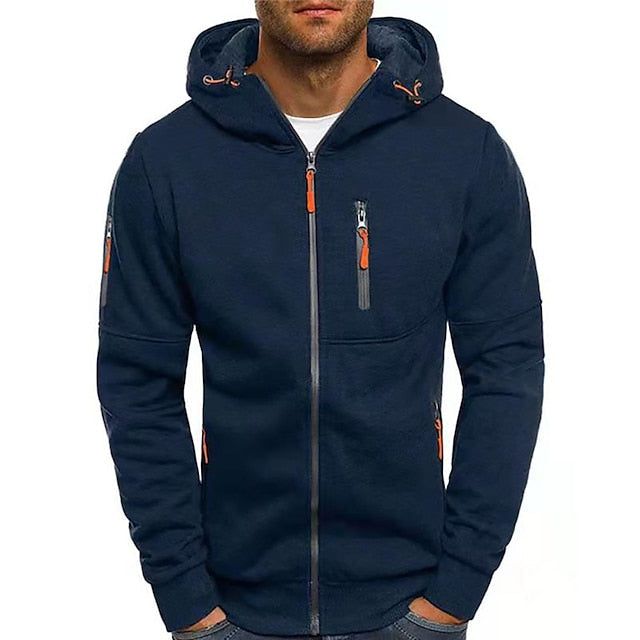 Men's Zip-Up Hoodie with Relaxed Fit and Front Pockets, Midweight Cotton Blend