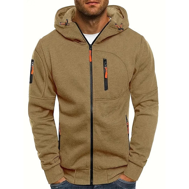 Men's Zip-Up Hoodie with Relaxed Fit and Front Pockets, Midweight Cotton Blend
