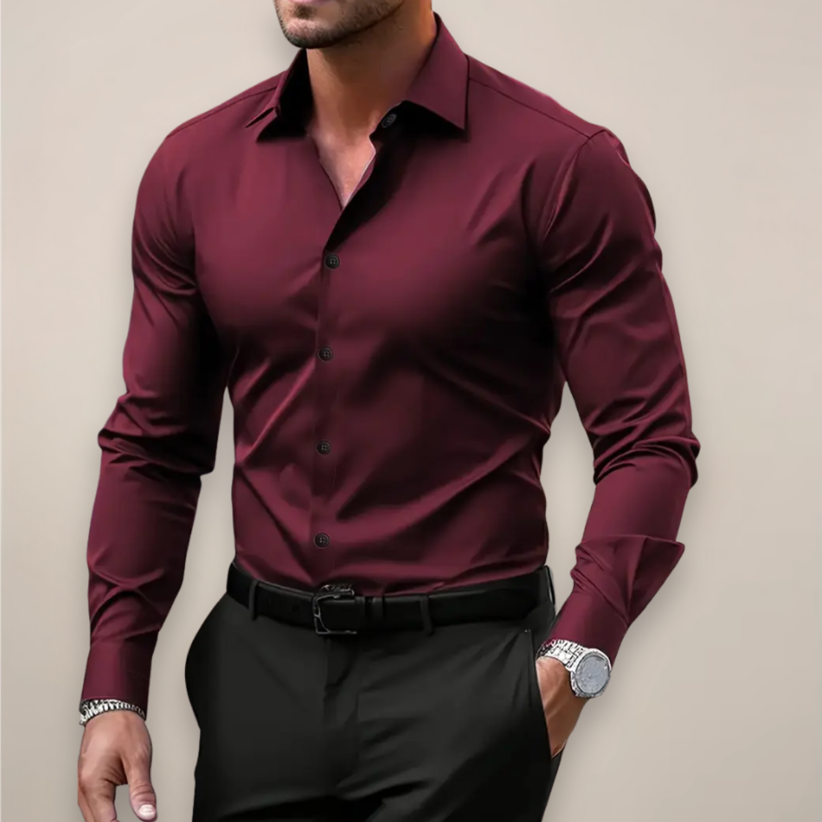 Men's Notched Collar Shirt with Regular Fit and Lightweight Fabric, Easy Care