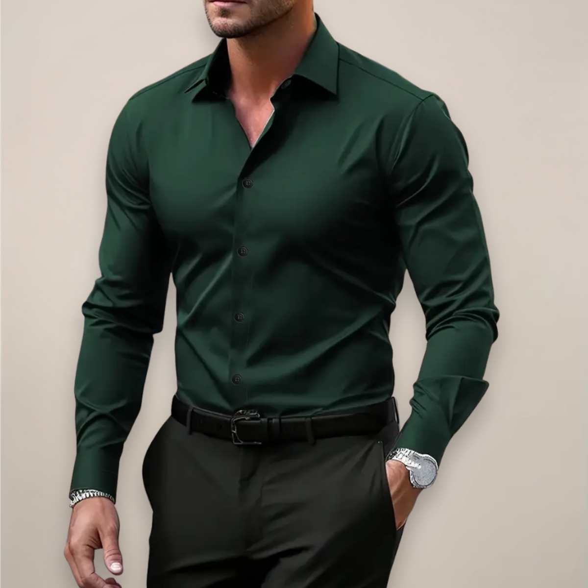 Men's Notched Collar Shirt with Regular Fit and Lightweight Fabric, Easy Care