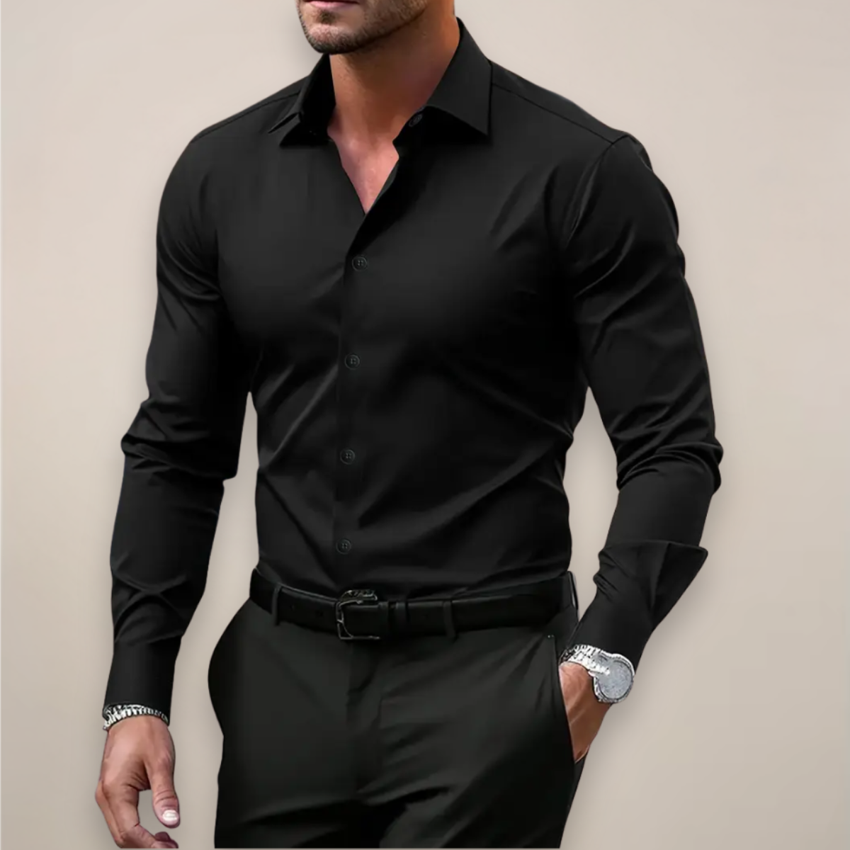 Men's Notched Collar Shirt with Regular Fit and Lightweight Fabric, Easy Care