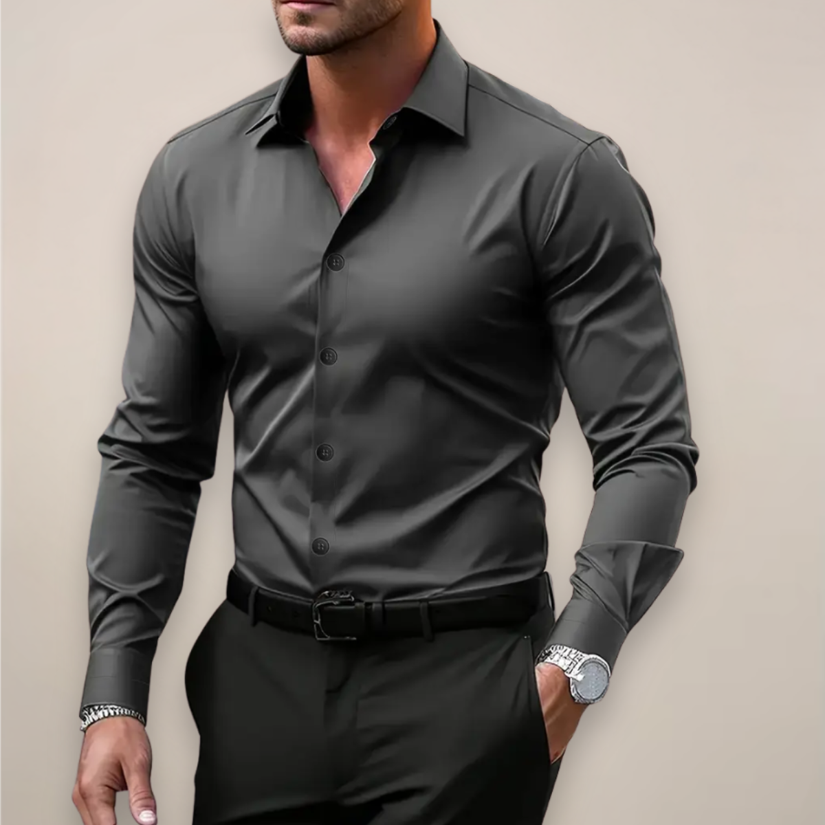 Men's Notched Collar Shirt with Regular Fit and Lightweight Fabric, Easy Care