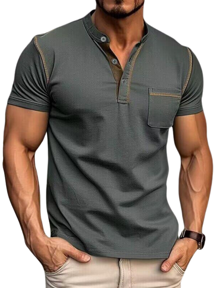 Henley Polo Shirt for Men with Button Placket and Chest Pocket, Breathable Soft Knit