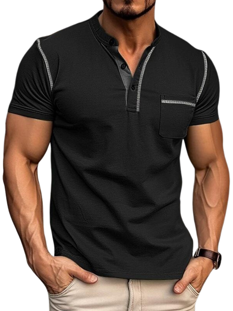 Henley Polo Shirt for Men with Button Placket and Chest Pocket, Breathable Soft Knit
