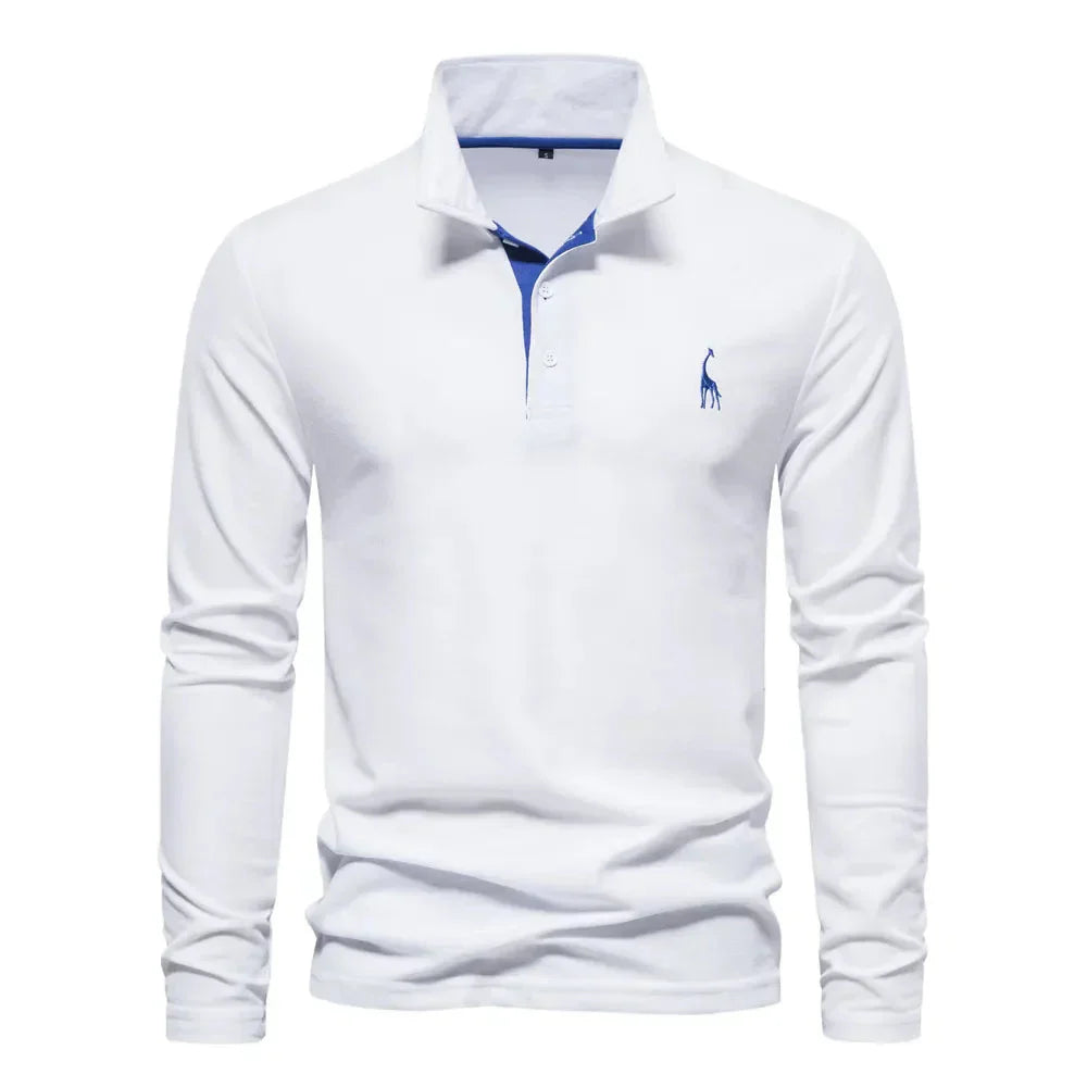 Men's Long Sleeve Polo Shirt with Slim Fit and Button Placket, Machine Washable