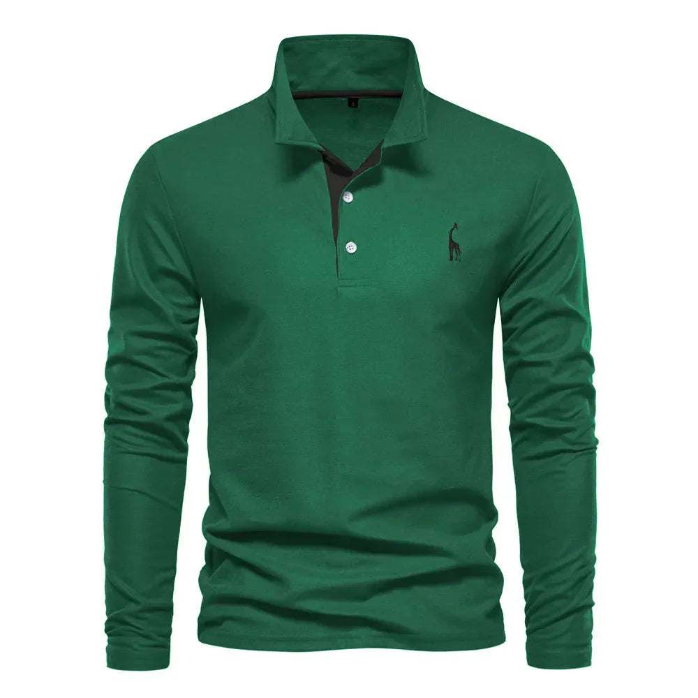Men's Long Sleeve Polo Shirt with Slim Fit and Button Placket, Machine Washable