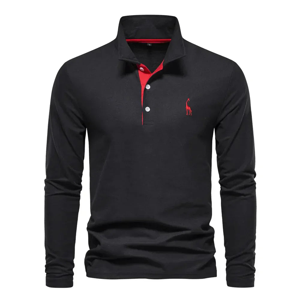 Men's Long Sleeve Polo Shirt with Slim Fit and Button Placket, Machine Washable