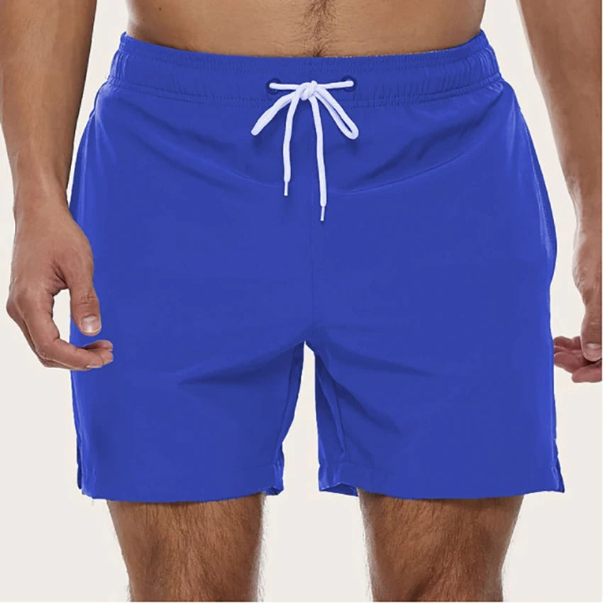 Mens Quick-Dry Swim Shorts with Elastic Waist and Drawstring Closure