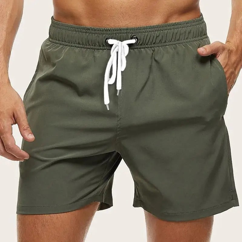 Mens Quick-Dry Swim Shorts with Elastic Waist and Drawstring Closure