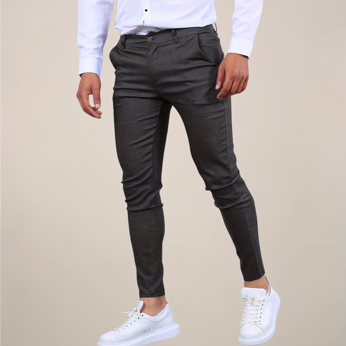 Men's Slim-Fit Chino Trousers with Narrow Ankle and Wrinkle-Resistant Fabric