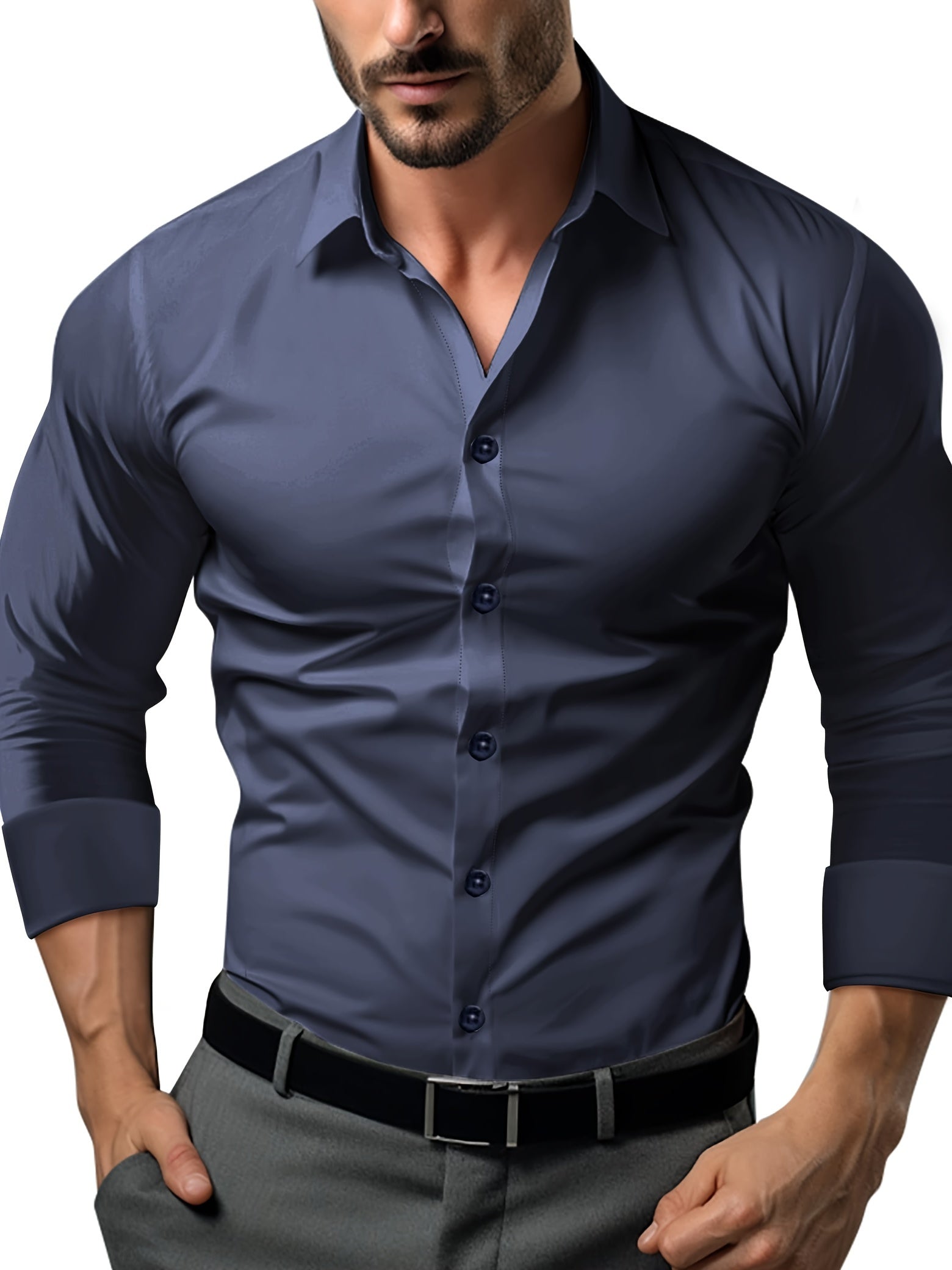 Men's Tapered Button-Up Shirt with Long Sleeves for Professional Wear