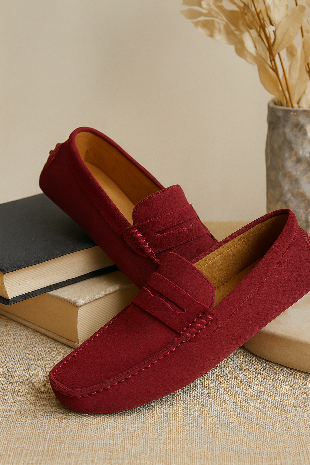 Men's Driving Loafers with Cushioned Footbed and Elastic Gore, Flexible Rubber Tread