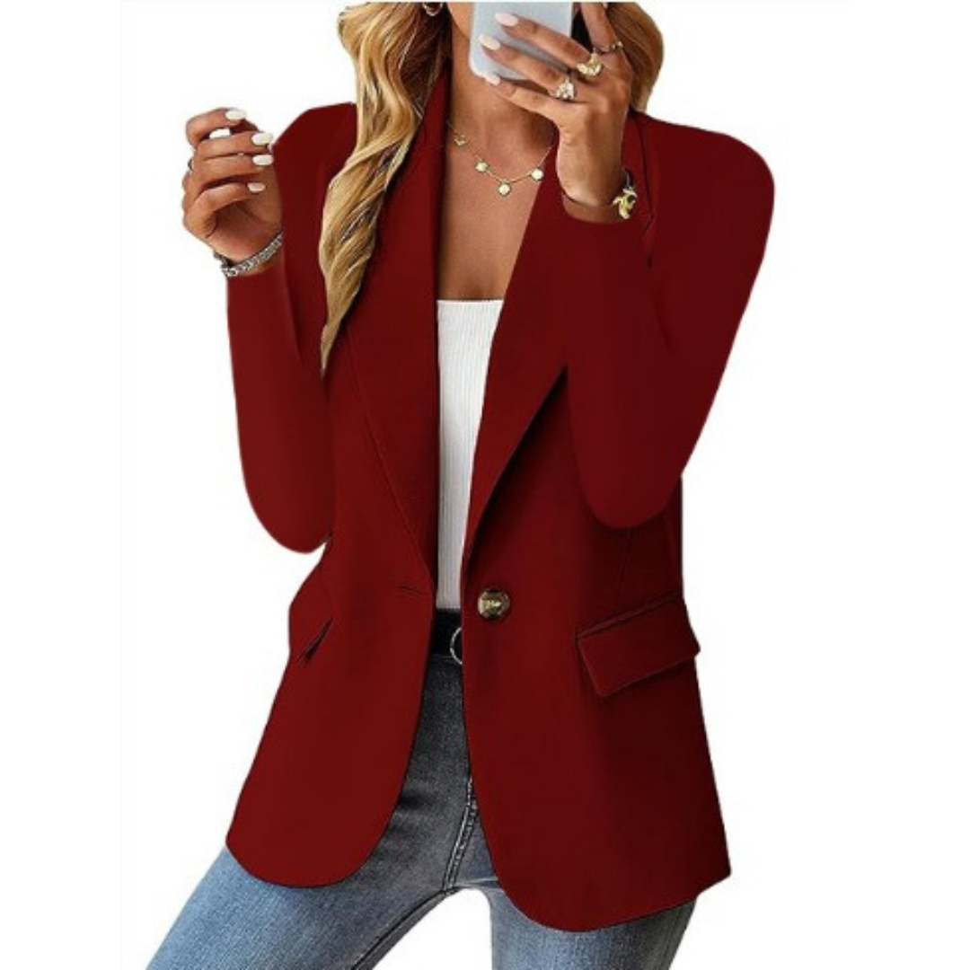 Women's Blazer with Structured Shoulders and Functional Pockets