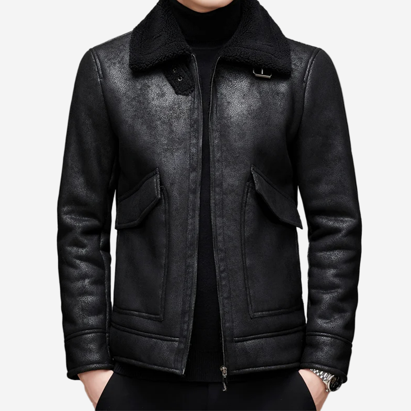 LUMINOVI | Fur Collar Leather Jacket