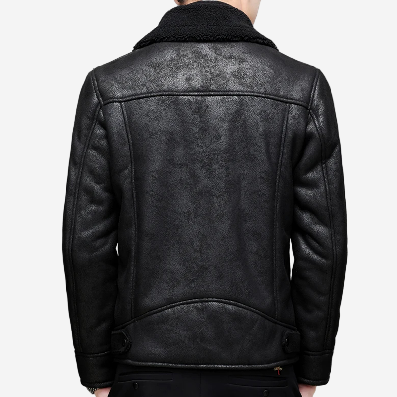 LUMINOVI | Fur Collar Leather Jacket