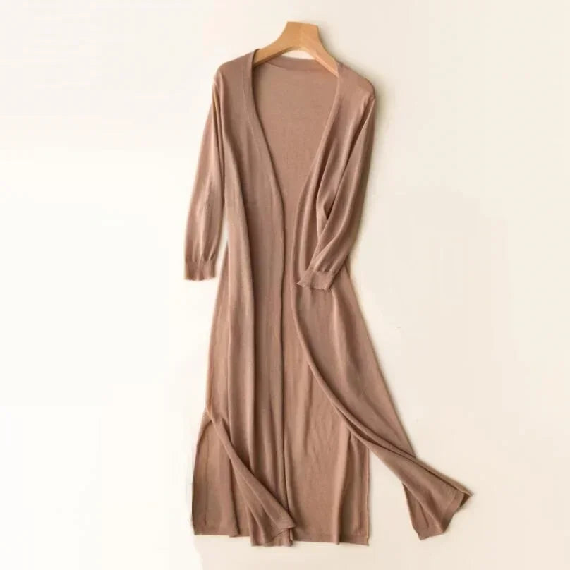 Long Cardigan with Open Front and Relaxed Longline Fit, Lightweight Knit