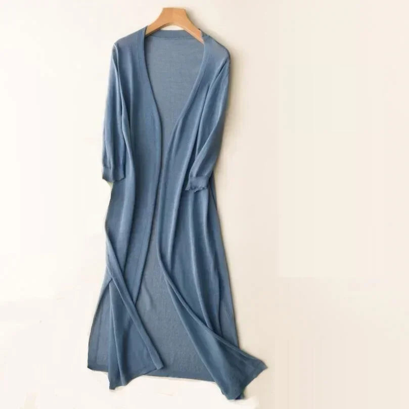 Long Cardigan with Open Front and Relaxed Longline Fit, Lightweight Knit